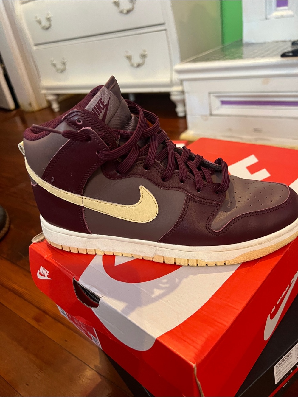 Nike Men’s High-Top Sneakers in Burgundy and Cream